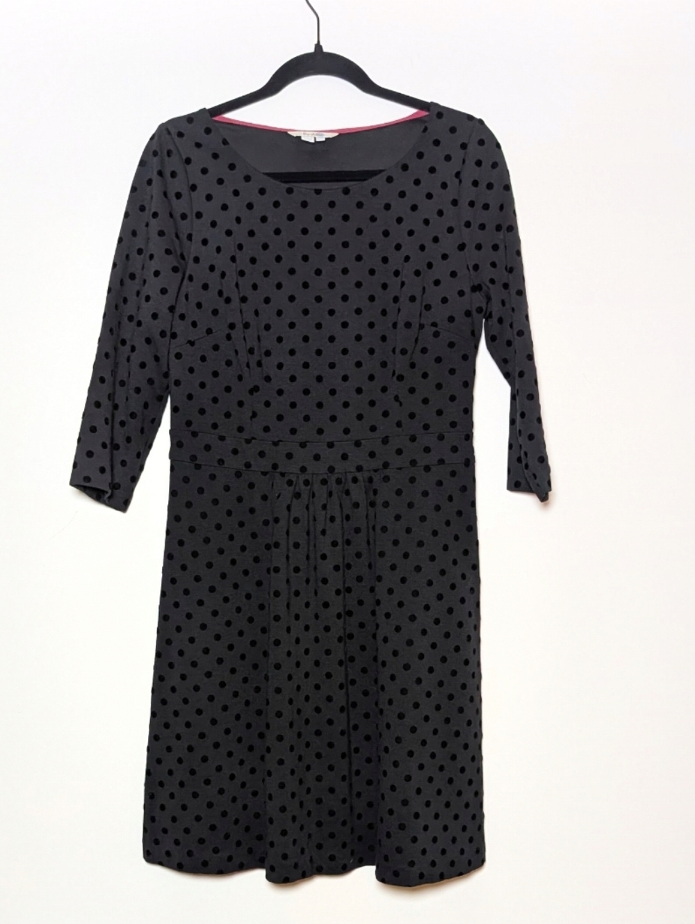 Boden Fit And Flare Black Flocked Spot Ponte Knit Dress 10R